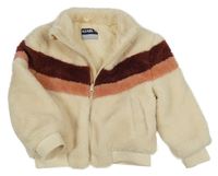 Smetanová huňatá podšitá bunda s růžovými pruhy kiabi