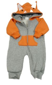 Šedo-oranžová tepláková kombinéza s kapucí - lišák