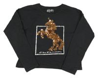 Tmavošedé crop triko s jednorožcem z flitrů F&F