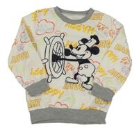 Bílo-barevná lehká mikina s nápisy a Mickeym 