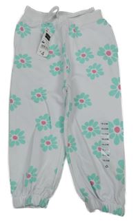 Nové - bílé tepláky se zelenými květy dunnes