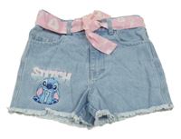 Světlemodré riflové kraťasy se Stitchem a růžovým páskem Primark