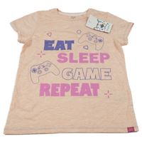 Nové - světlerůžové melírované tričko s nápisem a ovladači 