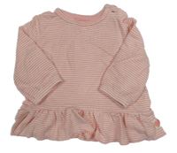 Růžové pruhované triko s volánkem Matalan