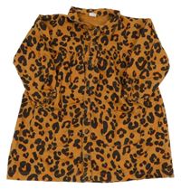 Hnědo-černé propínací plátěné leopardí šaty s límečkem Next