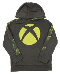 Tmavošedá mikina s X-box a kapucí 