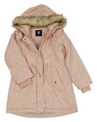 Světlerůžová šusťáková zimní parka s volánky a kapucí s kožešinou V by Very