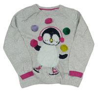 Šedý třpytivý svetr s tučňákem na bruslích M&S