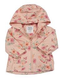 Růžová květovaná šusťáková jarní bunda s kapucí F&F