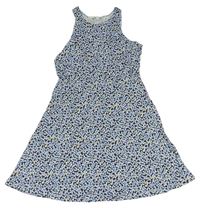 Hnědo-modré květované bavlněné šaty H&M