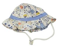 Smetanový květovaný plátěný klobouk