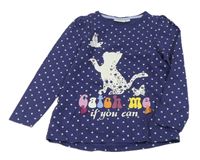 Tmavomodré květované triko s kočičkou zn. Kids