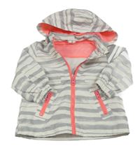 Bílo-šedá pruhovaná šusťáková podzimní bunda s kapucí H&M