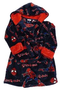Tmavomodrý plyšový župan se Spidermany a kapucí Primark