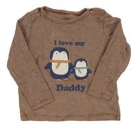 Hnědo-bílé pruhované triko s tučňáky C&A