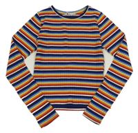 Barevné pruhované žebrované crop triko Matalan