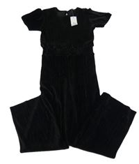 Nové - Černý žebrovaný sametový kalhotový overal George