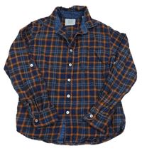 Tmavomodro-oranžová kostkovaná košile 