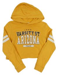 Hořčicová crop mikina s nápisem a kapucí H&M