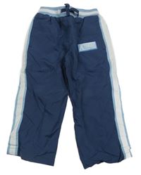 Šedomodré šusťákové podšité kalhoty s pruhy a úpletovým pasem St. Bernard