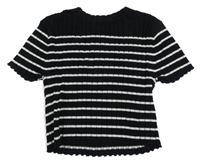 Černo-bílé pruhované žebrované crop úpletové tričko H&M