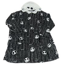 Černo-bílá plyšová pruhovaná oversize mikina s kapucí - Jack Skellington Disney