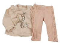 2set - Růžová mikina s Bambim a volánky + zateplené legíny s volánky C&A