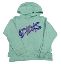 Tyrkysová crop mikina s logem a kapucí Adidas