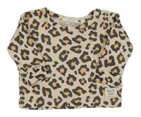Béžovo-černé žebrované triko s leopardím vzorem 