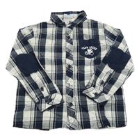 Tmavomodro-bílá kostkovaná košile s potiskem Topolino