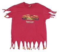 Fuchsiové tričko s potiskem a třásněmi 