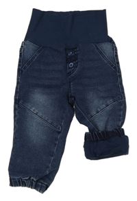 Tmavomodré teplákové cuff podšité rifle s úpletovým pasem Pocopiano