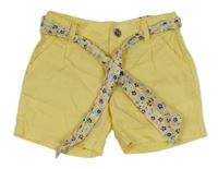 Nové - Žluté plátěné kraťasy s květovaným páskem H&M