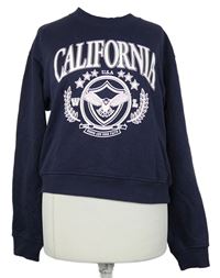 Dámská tmavomodrá crop mikina s potiskem H&M