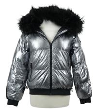 Dámská stříbrná šusťáková crop zimní bunda s kapucí The Couture Club 