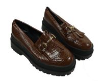 Nové - Dámské hnědo-černé koženkové mokasíny na platformě vel. 38