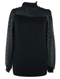 Dámskáčerná halenka s šifonovými vzorovanými rukávy Tchibo 