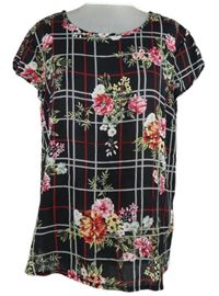 Dámská černo-červeno-bílá kostkovaná květovaná halenka Jean Pascale 