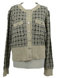 Dámský béžovo-černý kostkovaný propínací svetr 