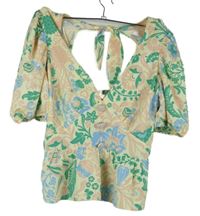 Dámská žluto-růžovo-zelená kytičkovaná crop halenka River Island 