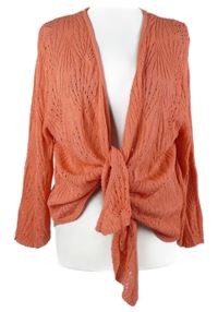 Dámský korálový háčkovaný svetrový cardigán na zavazování David Emanuel