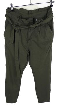 Dámské khaki teplákové paperbag kalhoty s páskemVero Moda 