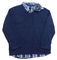 Tmavomodrý svetr s košilovým límcem St. Bernard