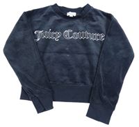 Tmavomodrá sametová crop mikina s nápisem juicy couture