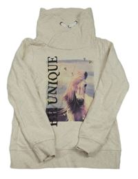 Světlebéžová melírovaná mikina s koníkem a komínovým límcem Page one young