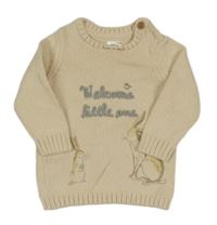Béžový svetr s nápisem a králíčkem 