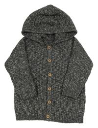 Šedý melírovaný propínací svetr s kapucí George 