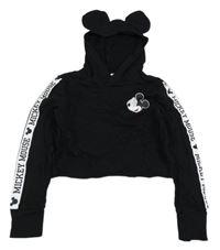Černá crop mikina s Mickey Mousem a kapucí H&M