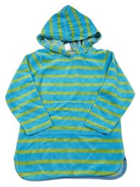 Azurovo-zelená pruhovaná sametová dlouhá mikina s kapucí 