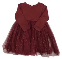 Vínové bavlněno/tylové šaty H&M